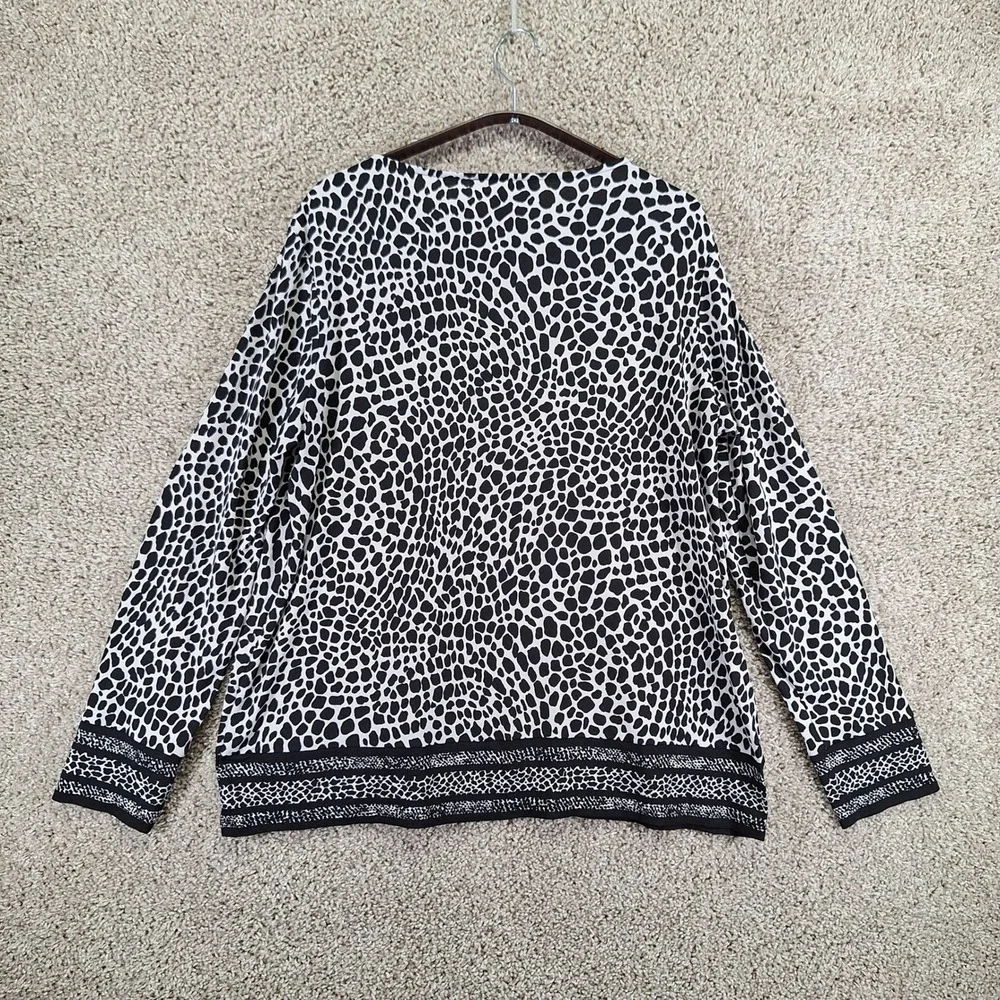 Michael Kors Top Women XL Black Animal Print Keyhole Neck Long Sleeve Boho